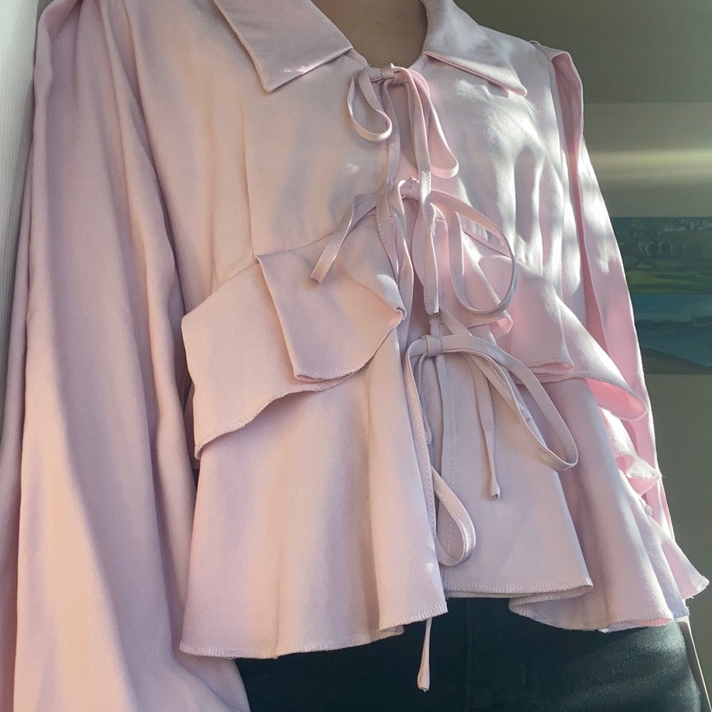 NEW Korean Japanese Chinese style cute layered flowy blouse ties size small